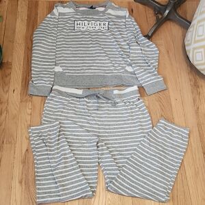 Tommy Hilfiger Gray and White Striped Pajama Set Size XL Soft Comfy Loungewear